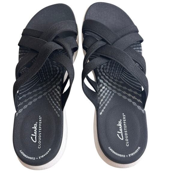 Clarks Cloudsteppers Black Crisscross Comfort Slide Sandals Size 9.5 - Picture 2 of 6